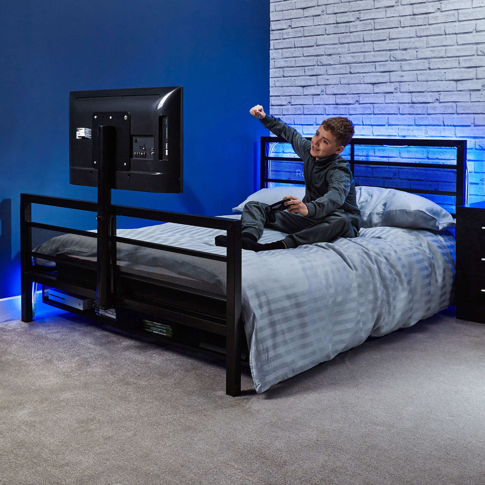 Basecamp LED Gaming Bed with XL TV Mount, Black, Full