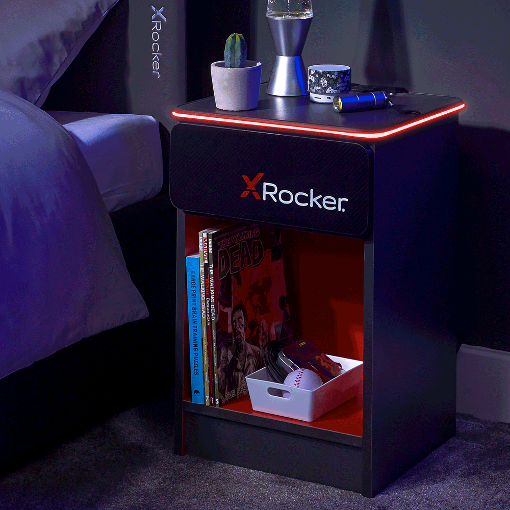 Carbon-Tek End Table with Wireless Charging and LED Lights