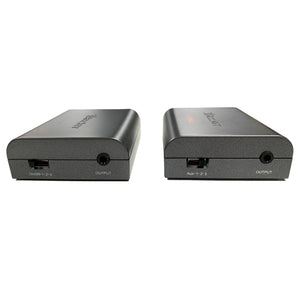 Side view of audio transmitter and receiver for wireless audio system for gaming chair.  